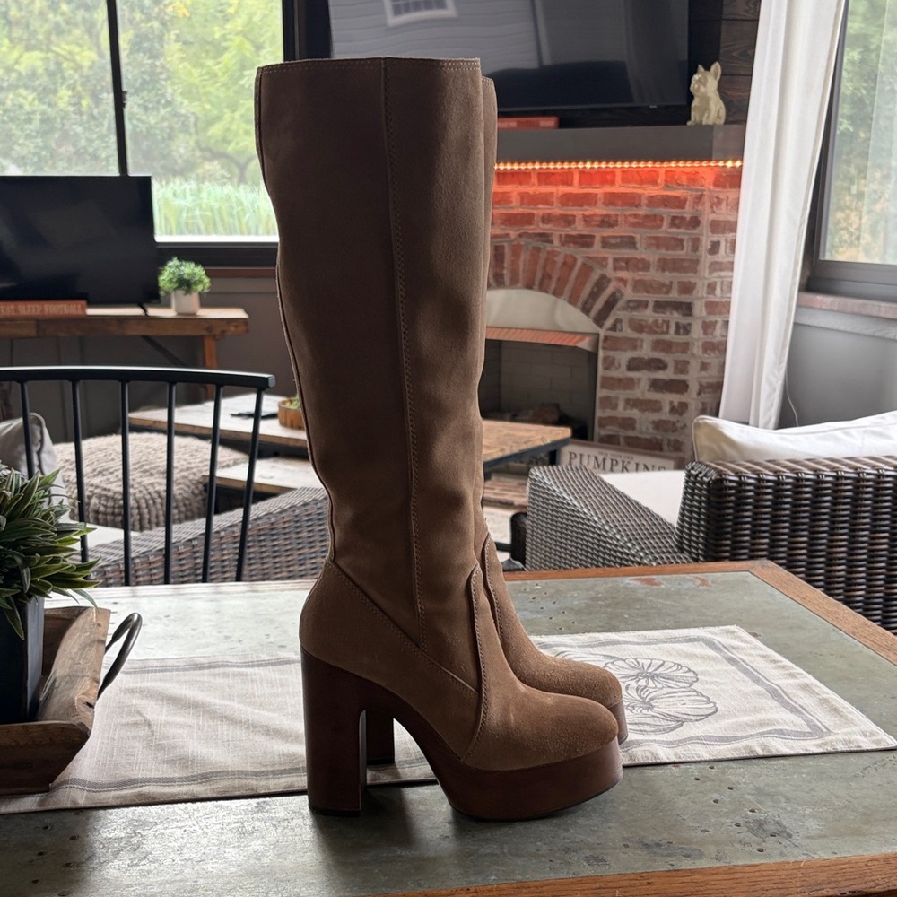 Vince Camuto Knee-High Platform Block Heel Boots - Brown